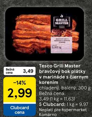 Tesco Grill Master bravčový bok plátky v marináde s čiernym korením, 300 g