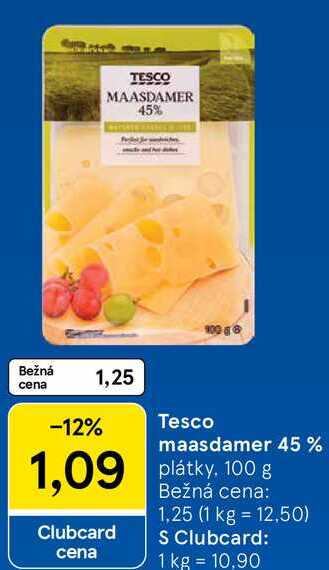 Tesco maasdamer 45 %, 100 g 