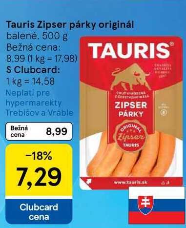 Tauris Zipser párky originál, 500 g 