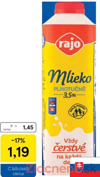 Rajo čerstvé mlieko 3,5 %, 1 l 