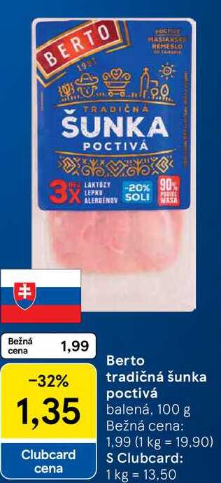 Berto tradičná šunka poctivá, 100 g 