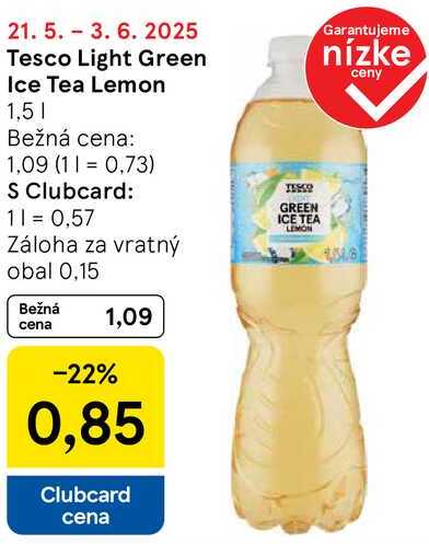 Tesco Light Green Ice Tea Lemon, 1,5 l
