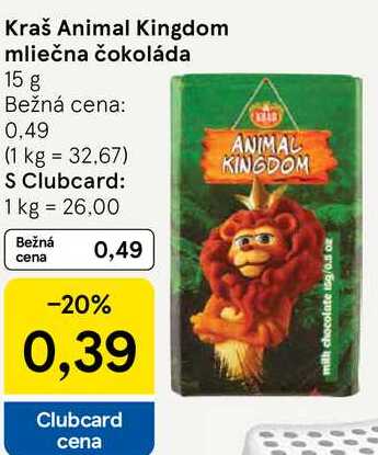 Kraš Animal Kingdom mliečna čokoláda, 15 g 