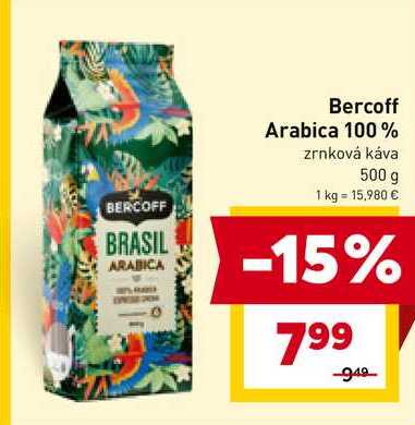 Bercoff Arabica 100% zrnková káva 500 g