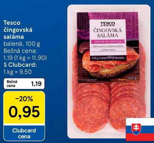 Tesco čingovská saláma, 100 g 