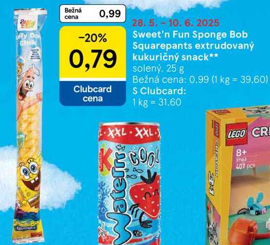 Sweet'n Fun Sponge Bob Squarepants extrudovaný kukuričný snack, 25 g