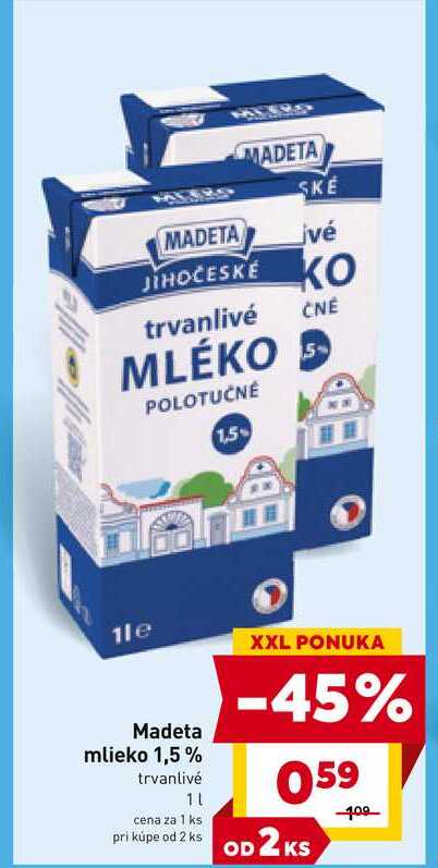Madeta mlieko 1,5% trvanlivé 1l