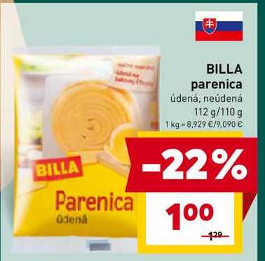 BILLA parenica údená, neúdená 112 g/110 g 