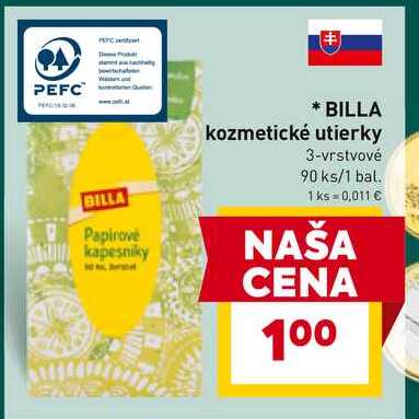 BILLA kozmetické utierky 3-vrstvové 90 ks/1 bal. 