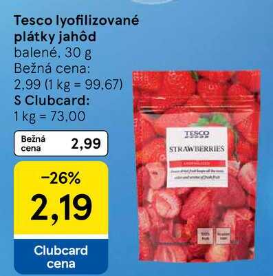 Tesco lyofilizované plátky jahôd, 30 g