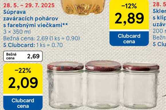 Súprava zaváracích pohárov s farebnými viečkami