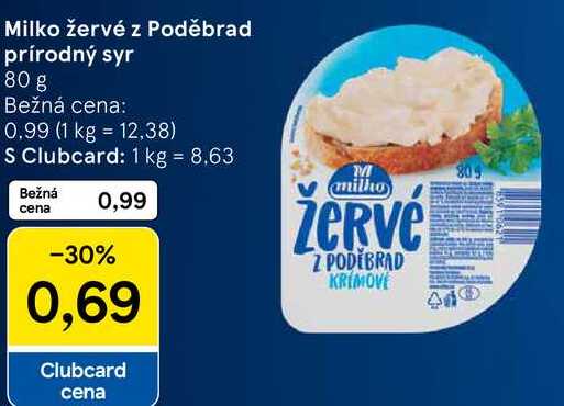 Milko žervé z Poděbrad prírodný syr, 80 g 