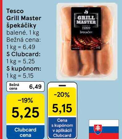 Tesco Grill Master špekáčiky, 1 kg