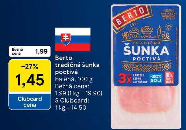 Berto tradičná šunka poctivá, 100 g