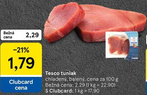Tesco tuniak, cena za 100 g 