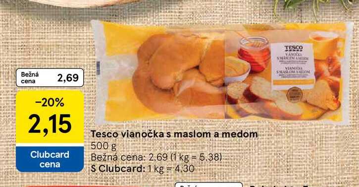 Tesco vianočka s maslom a medom, 500 g 