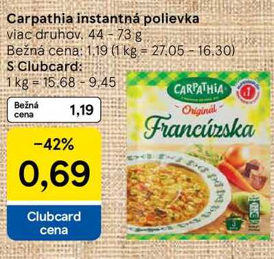 Carpathia instantná polievka, 44-73 g