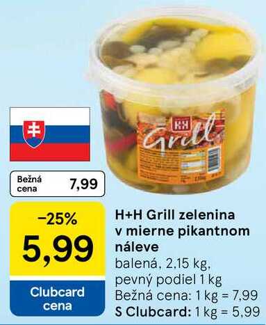 H+H Grill zelenina v mierne pikantnom náleve, 2,15 kg