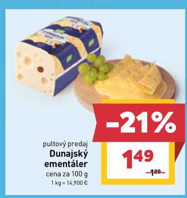 Dunajský ementáler cena za 100 g 
