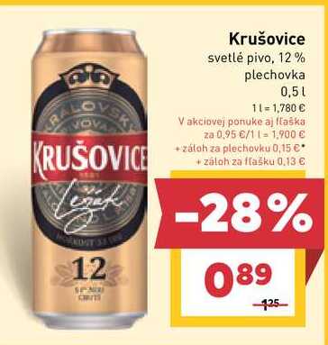 Krušovice svetlé pivo, 12% plechovka 0,5l