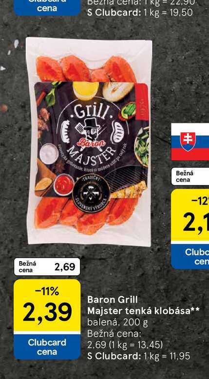 Baron Grill Majster tenká klobása balená, 200 g
