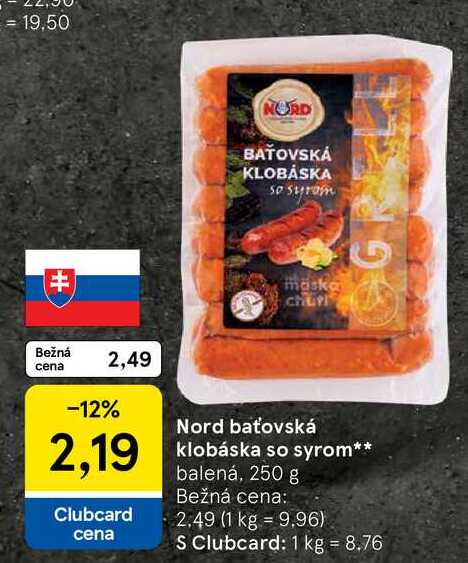 Nord baťovská klobáska so syrom balená, 250 g 