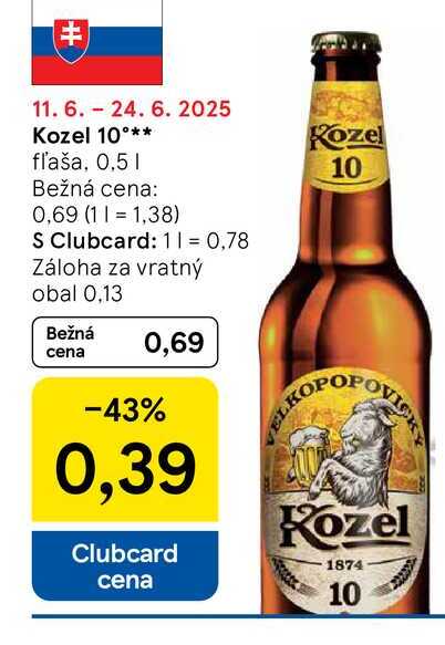 Kozel 10° fľaša, 0,5l