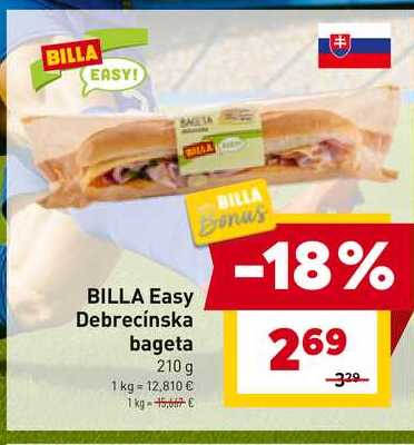 BILLA Easy Debrecínska bageta 210 g 