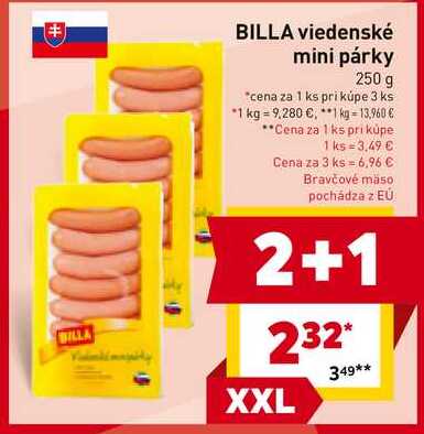 BILLA viedenské mini párky 250 g 