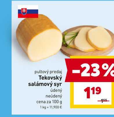Tekovský salámový syr údený neúdený cena za 100 g 