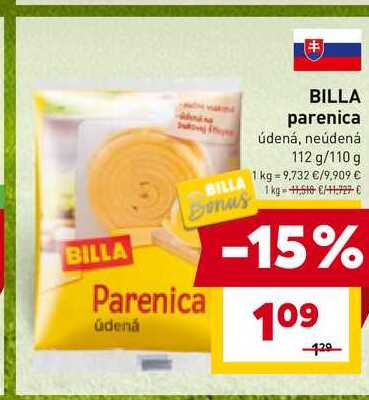 BILLA parenica údená, neúdená 112 g/110 g 