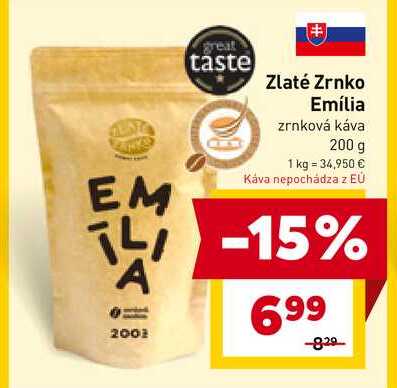 Zlaté Zrnko Emília zrnková káva 200 g 1