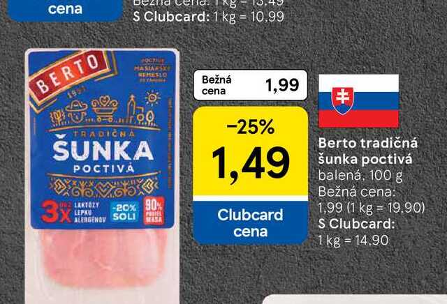 Berto tradičná šunka poctivá balená, 100 g