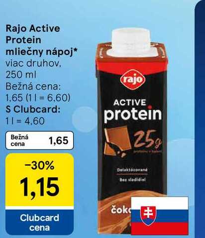 Rajo Active Protein mliečny nápoj viac druhov. 250 ml 