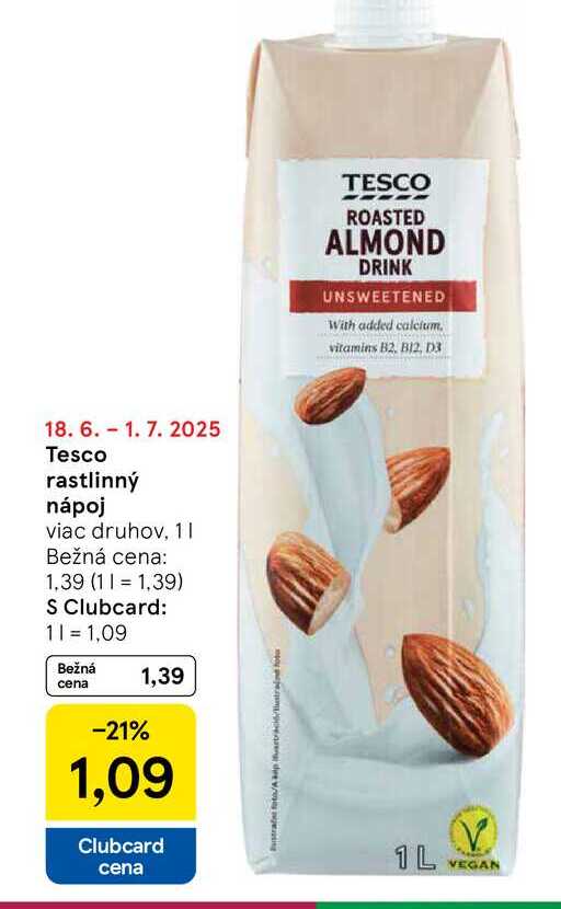 Tesco - rastlinný nápoj viac druhov, 1l