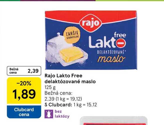 Rajo Lakto Free delaktózované maslo 125 g