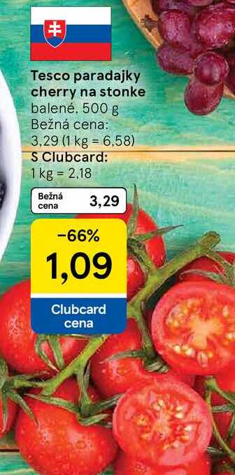 Tesco paradajky cherry na stonke balené, 500 g 