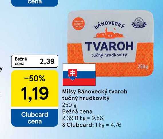 Milsy Bánovecký tvaroh tučný hrudkovitý 250 g 