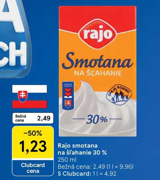 Rajo smotana na šľahanie 30 % 250 ml