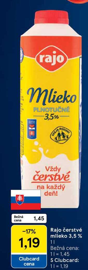 Rajo čerstvé mlieko 3,5 % 1l