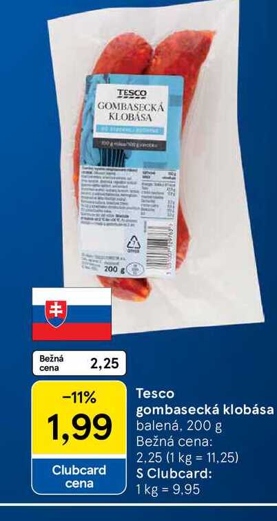 Tesco gombasecká klobása balená, 200 g 