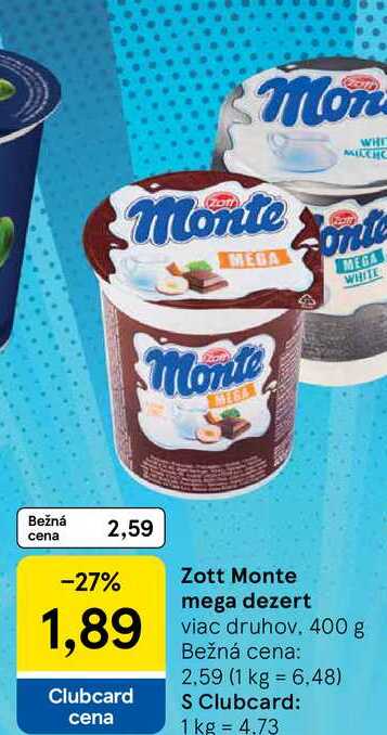 Zott Monte mega dezert viac druhov, 400 g 
