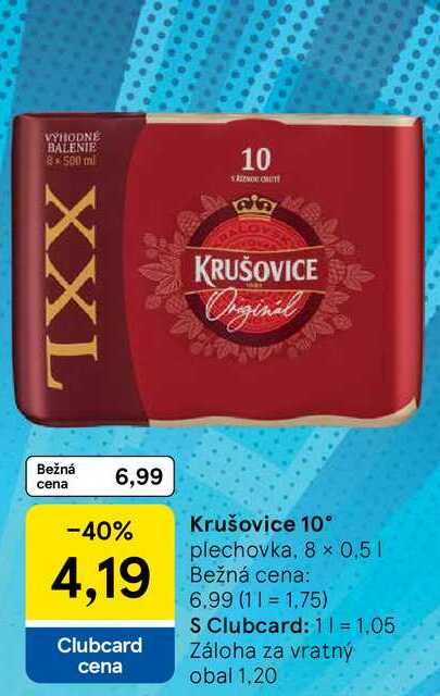 Krušovice 10° plechovka, 8 × 0,5l