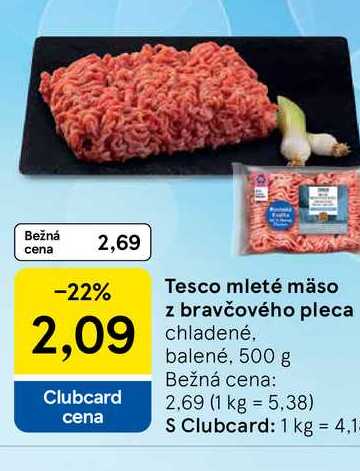 Tesco mleté mäso z bravčového pleca chladené. balené, 500 g