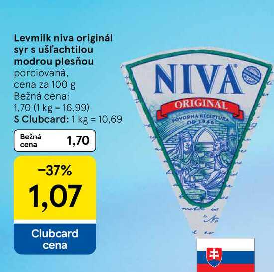 Levmilk niva originál syr s ušľachtilou modrou plesňou porciovaná, cena za 100 g 