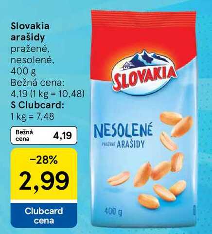 Slovakia arašidy pražené nesolené, 400 g 