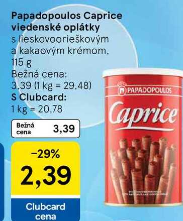 Papadopoulos Caprice viedenské oplátky s lieskovoorieškovým a kakaovým krémom, 115 g  