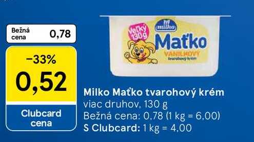 Milko Maťko tvarohový krém viac druhov 130 g 