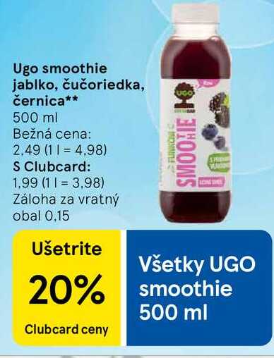 Ugo smoothie jablko, čučoriedka, černica 500 ml 