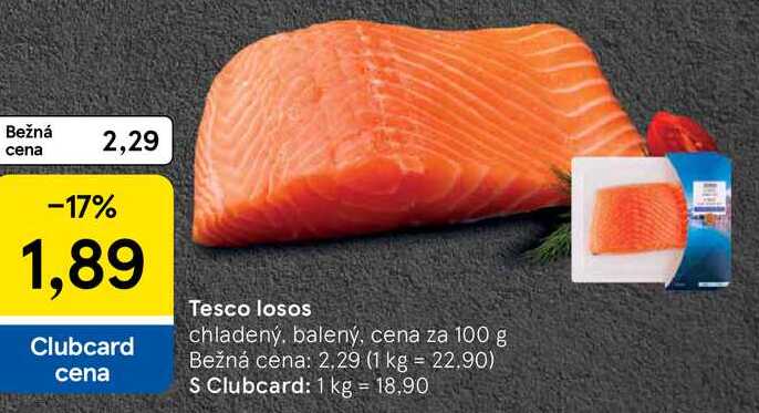 Tesco losos, cena za 100 g 